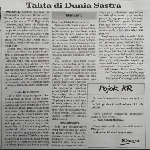 PIKIRAN TERBUKA VS POLISI SASTRA SOAL NOBEL