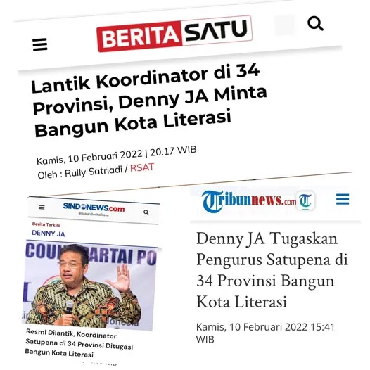 DENNY JA:  TUGAS PENGURUS SATUPENA DI 34 PROVINSI: MEMBANGUN KOTA LITERASI